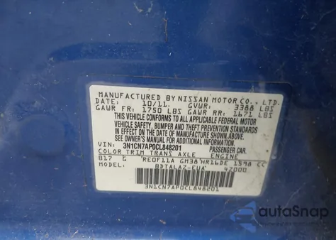 2012 Nissan Versa 1.6 S from USA, damaged, VIN 3N1CN7AP0CL848201